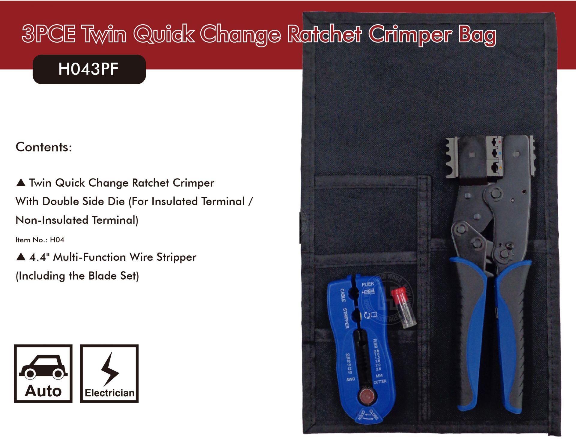 tool bag H033PF-H033PF-Jaw-crimp-crimping-crimp tool-crimping tool-crimp wire-ferrule crimp-ratchet crimp-Taiwan Manufacturer-Insulated terminal-non Insulated terminal-hsunwang-licrim-hsunwang.com
