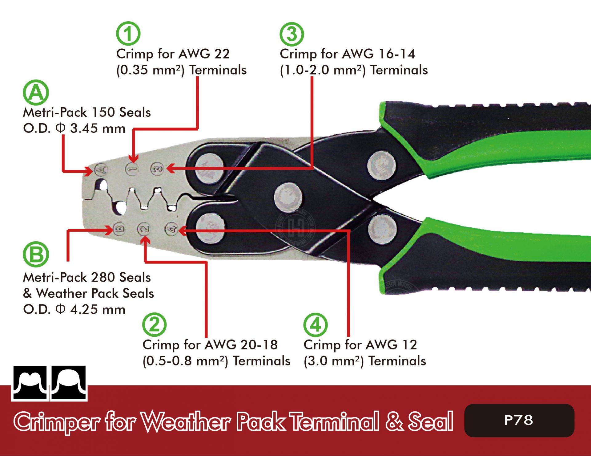 Weather Pack Seal crimping tool p78-P78I-Jaw-crimp-crimping-crimp tool-crimping tool-crimp wire-ferrule crimp-ratchet crimp-Taiwan Manufacturer-hsunwang-licrim-hsunwang.com